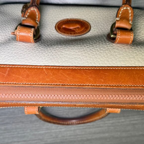 Vintage 90s Dooney & Bourke AWL Medium Zip Top Satchel - Bone & British Tan - Picture 3 of 6